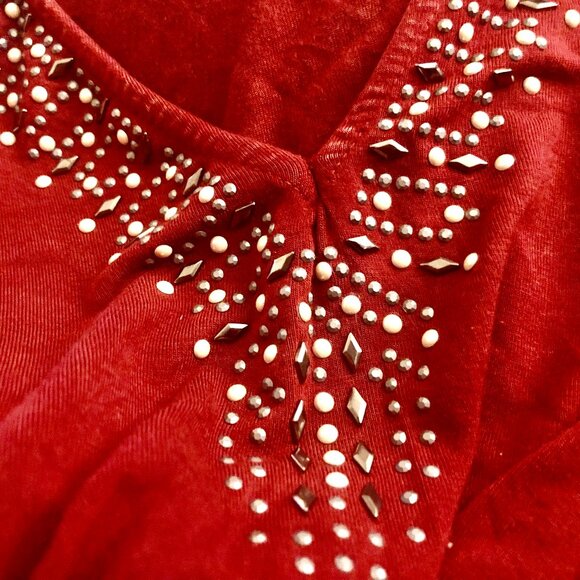 Knox Rose Blouse Top Bohemian Beaded V Neck Asymmetrical Hem size large - Picture 9 of 10